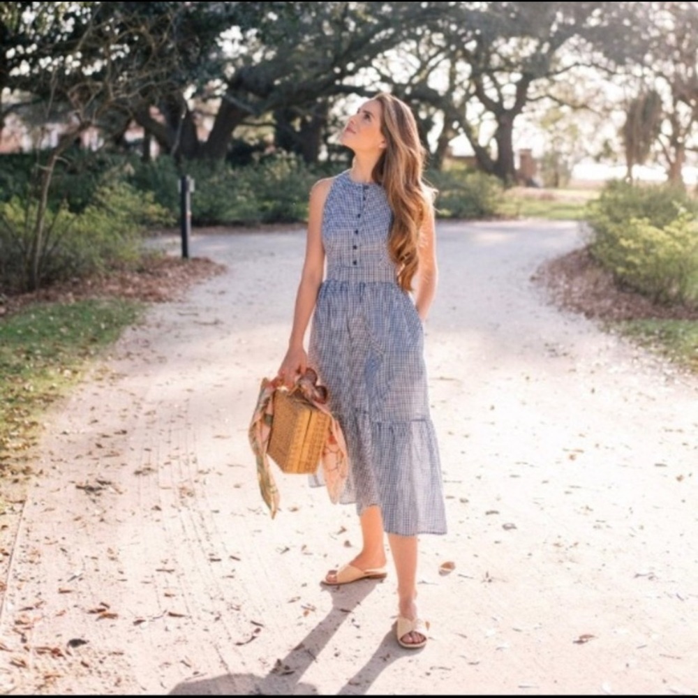 Gal Meets Glam Ardith Gingham Fit & Flare Midi Dress